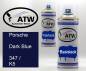 Preview: Porsche, Dark Blue, 347 / K5: 400ml Sprühdose + 400ml Klarlack - Set, von ATW Autoteile West.